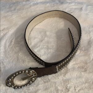 GUESS Brown Leather Studded Belt & Buckle Small